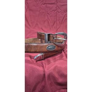 Vintage Brown Leather Belt Size 40 Western Silver Conchos Buckle Cowboy EUC